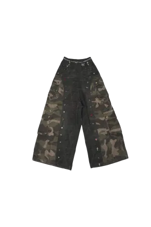 Rhinestone Camo Washed Overalls