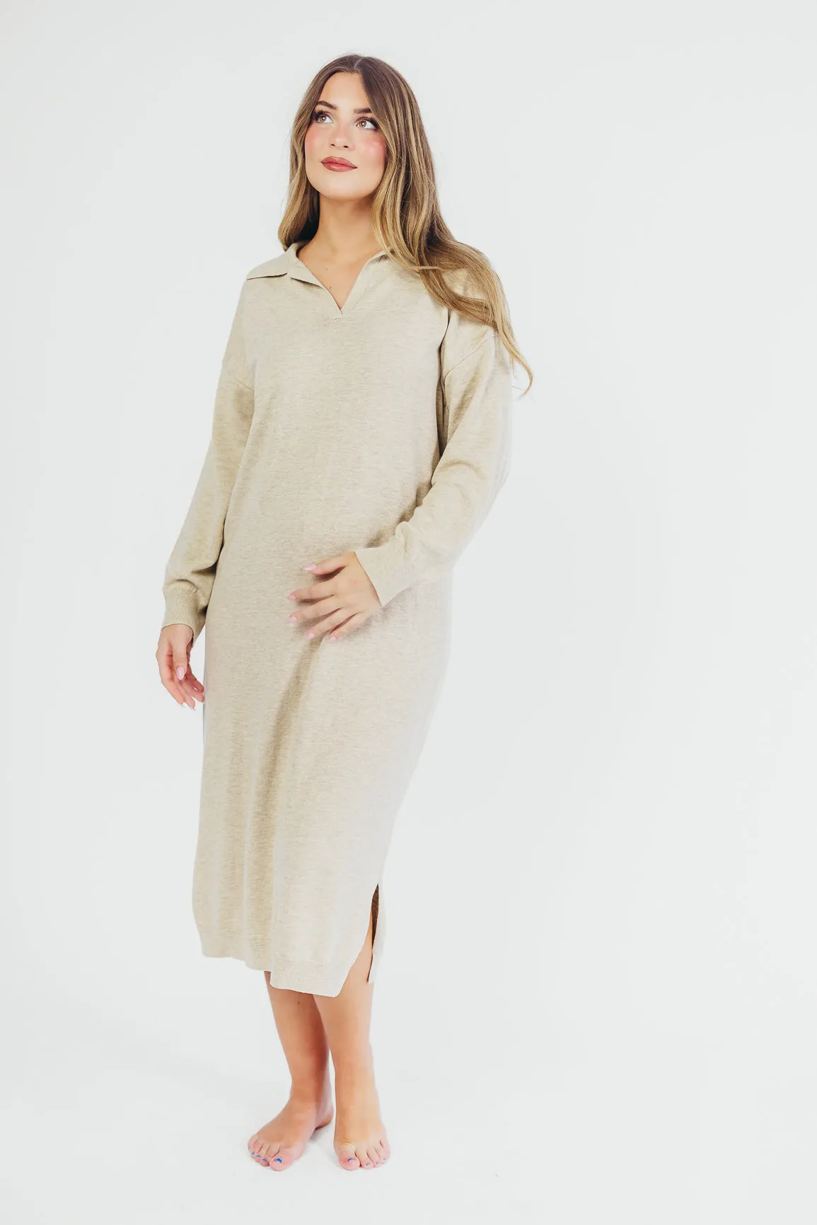 Riley Lightweight Long Sleeve Maxi Dress in Natural - Bump Friendly