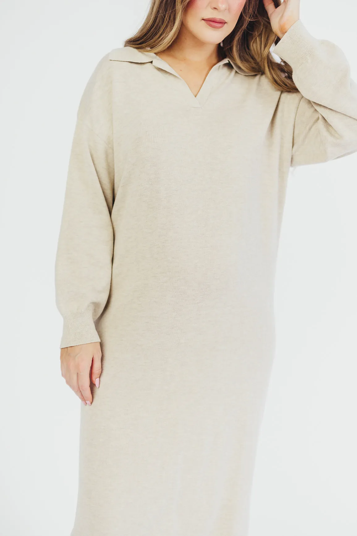 Riley Lightweight Long Sleeve Maxi Dress in Natural - Bump Friendly