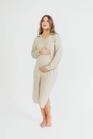 Riley Lightweight Long Sleeve Maxi Dress in Natural - Bump Friendly