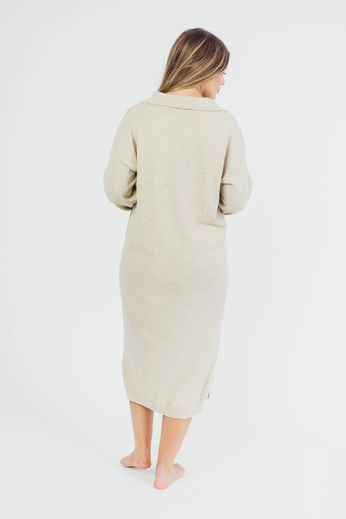 Riley Lightweight Long Sleeve Maxi Dress in Natural - Bump Friendly