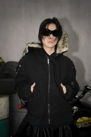 Rivet Fox Double-Faced Denim Hoodie
