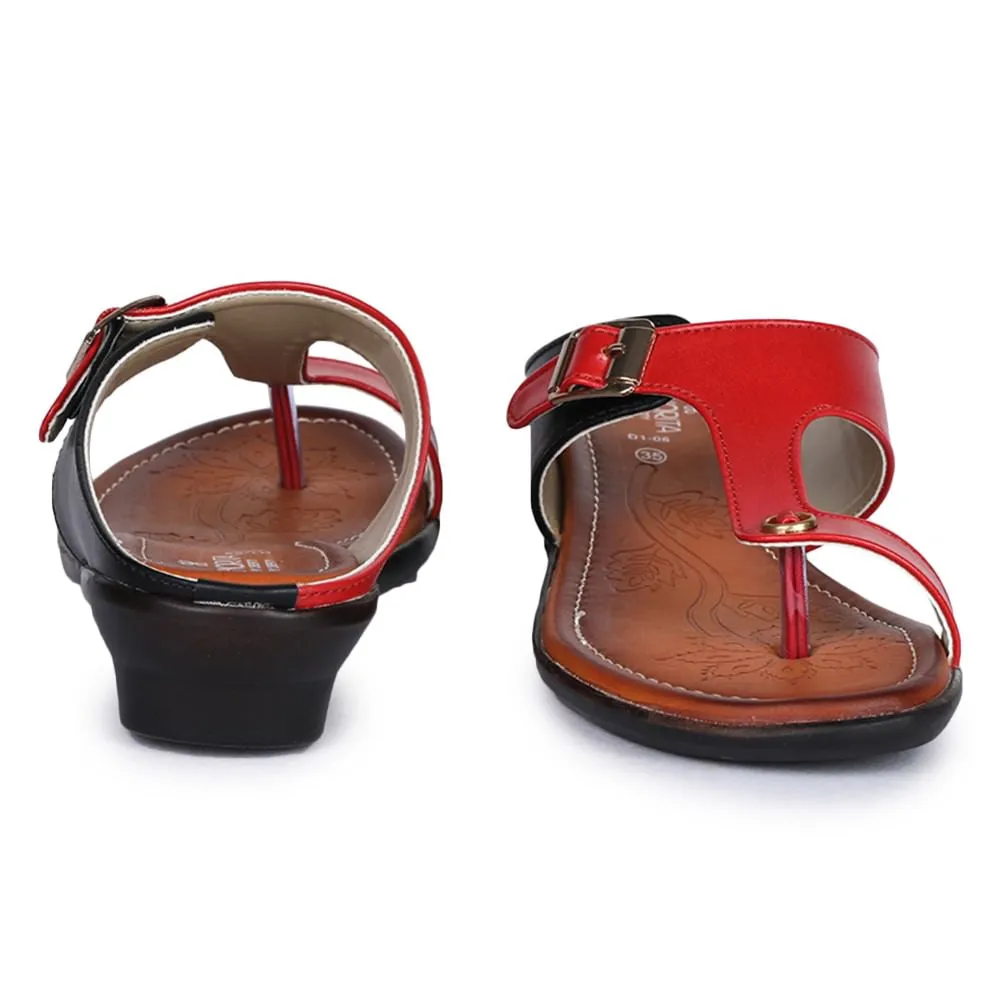 Senorita Red Ethnic Toe Ring Slippers For Women D1-06 By Liberty
