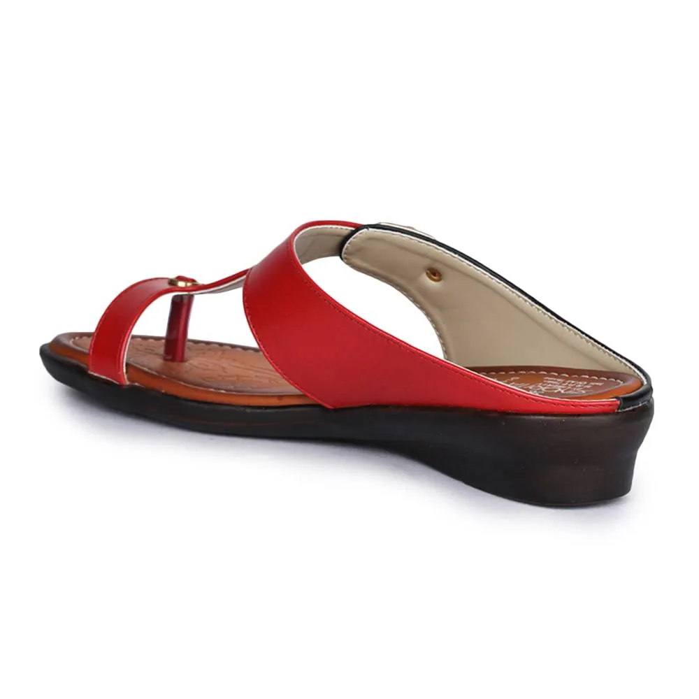 Senorita Red Ethnic Toe Ring Slippers For Women D1-06 By Liberty