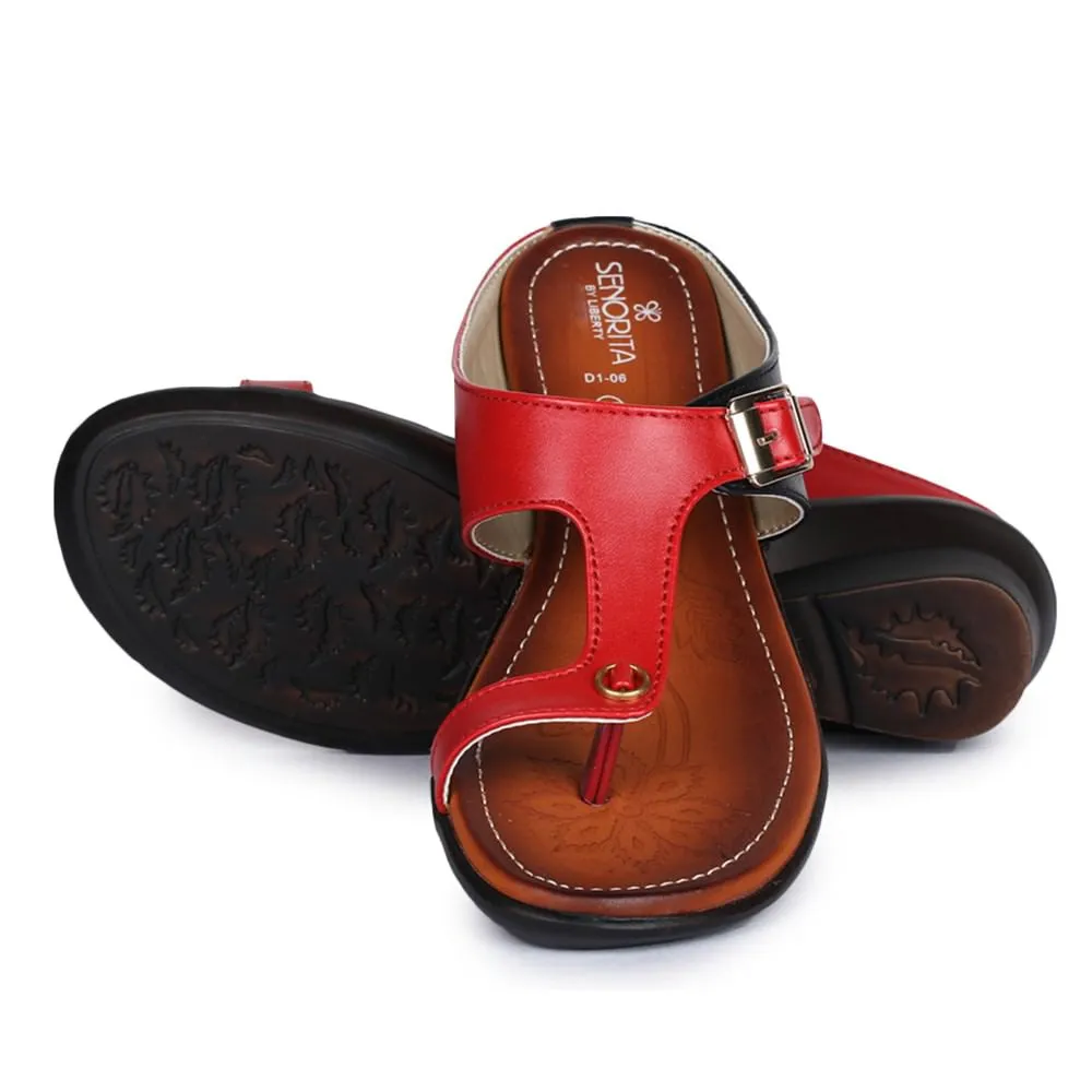 Senorita Red Ethnic Toe Ring Slippers For Women D1-06 By Liberty