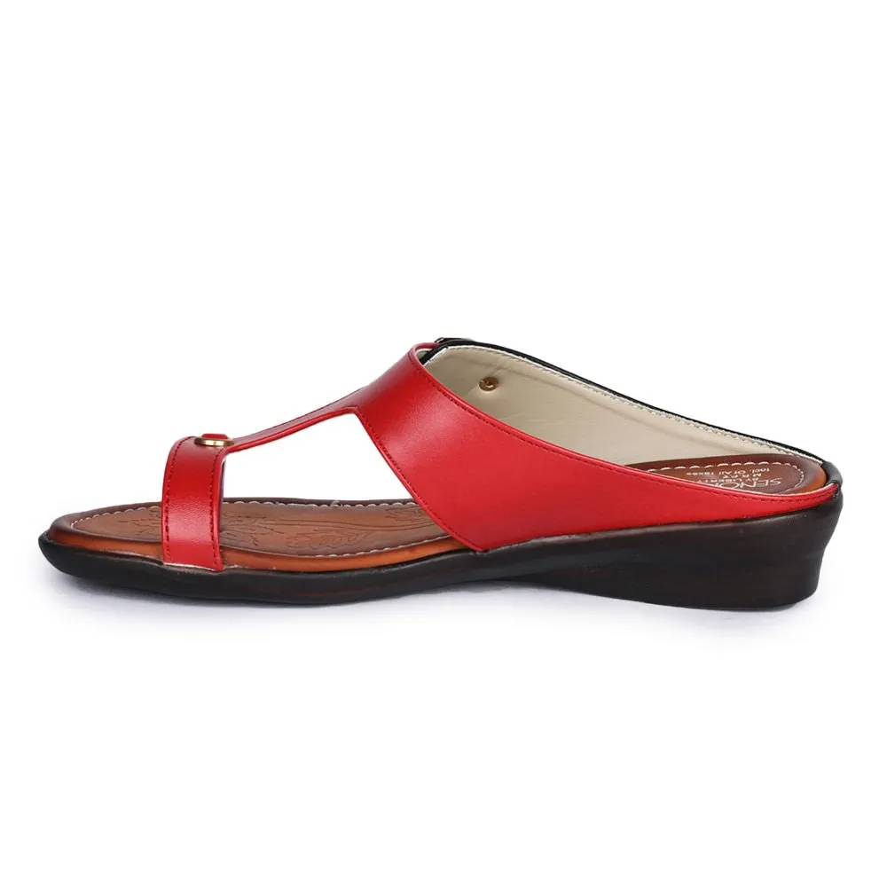 Senorita Red Ethnic Toe Ring Slippers For Women D1-06 By Liberty