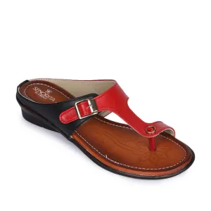 Senorita Red Ethnic Toe Ring Slippers For Women D1-06 By Liberty