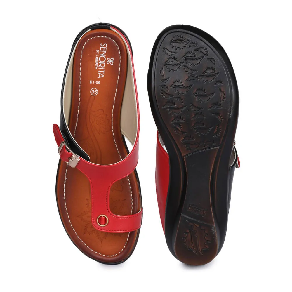 Senorita Red Ethnic Toe Ring Slippers For Women D1-06 By Liberty