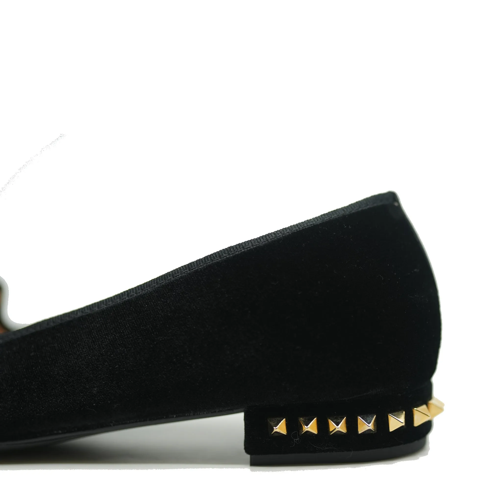Spain Co Black Velvet Studded Heel Flat