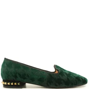 Spain Co Forest Velvet Houndstooth Stud Heel Flat