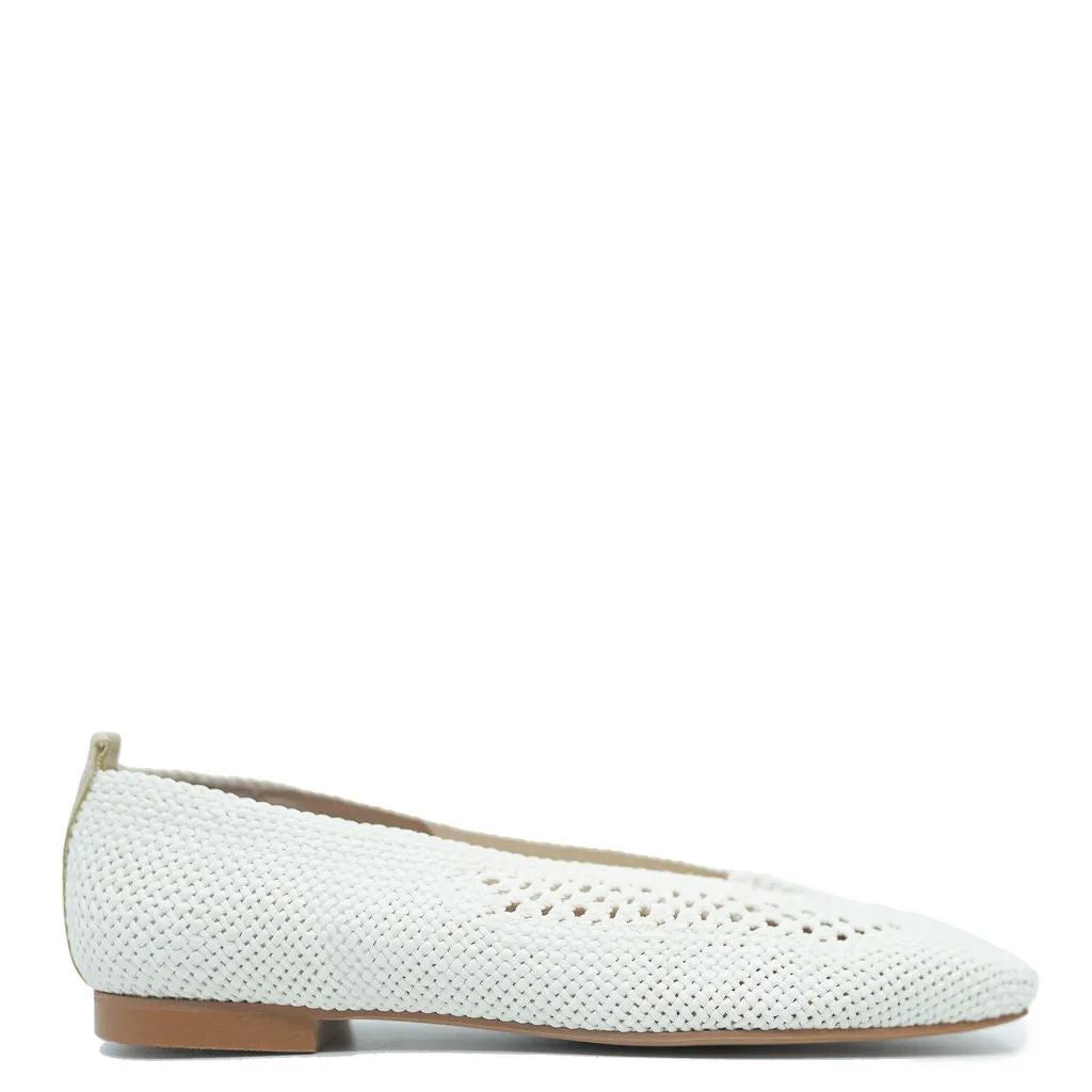 Spain Co Off White Crochet Square Toe Flat