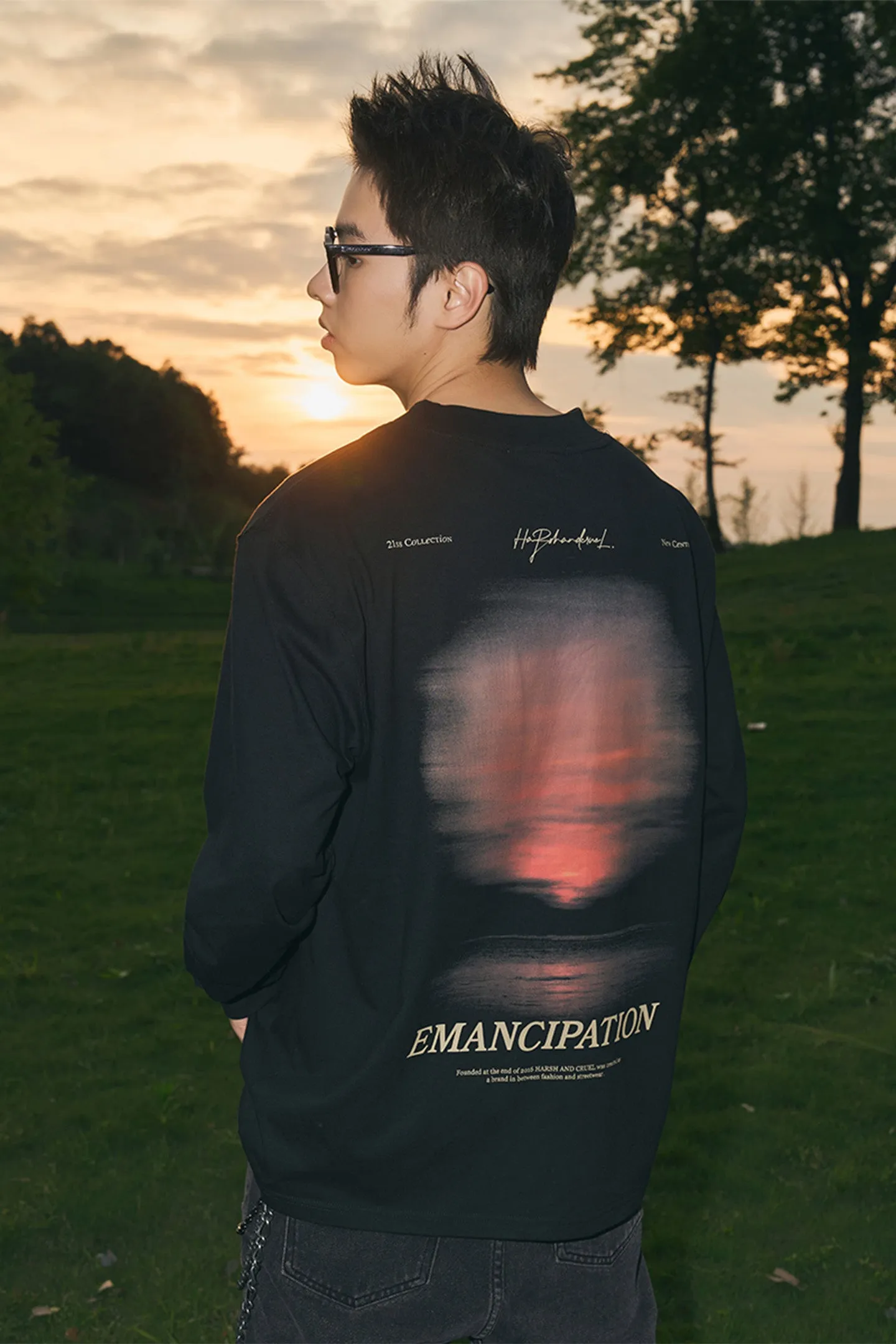 Street Film Style Printed Cotton Knit Long Sleeves