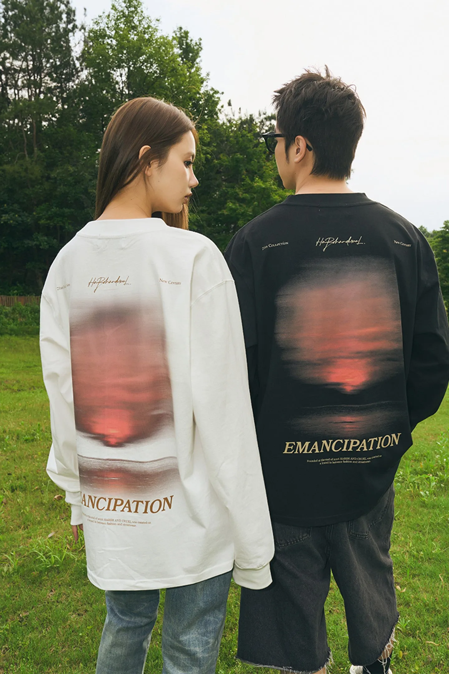 Street Film Style Printed Cotton Knit Long Sleeves