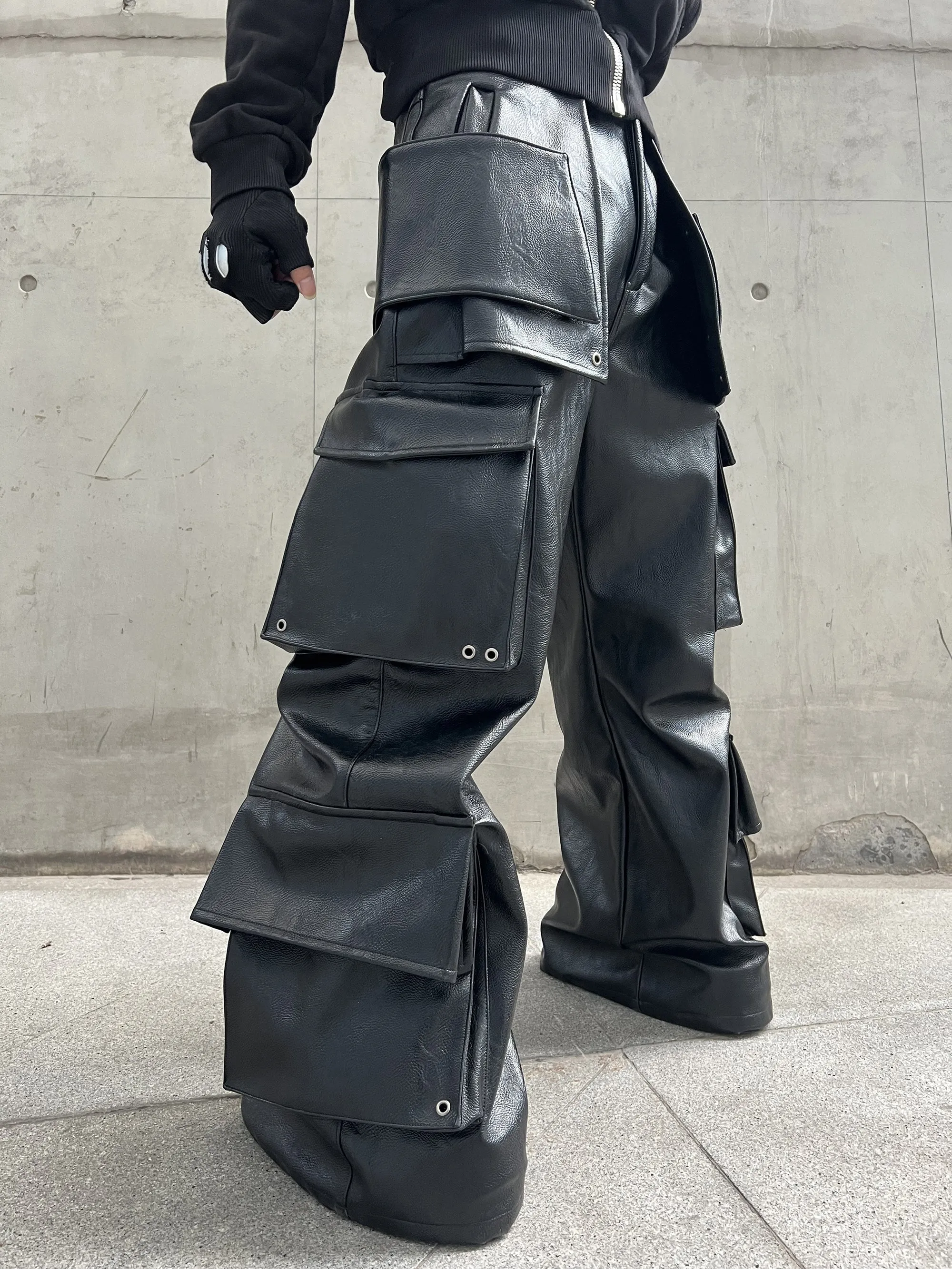 Structured Multi-Pocket Leather Cargos