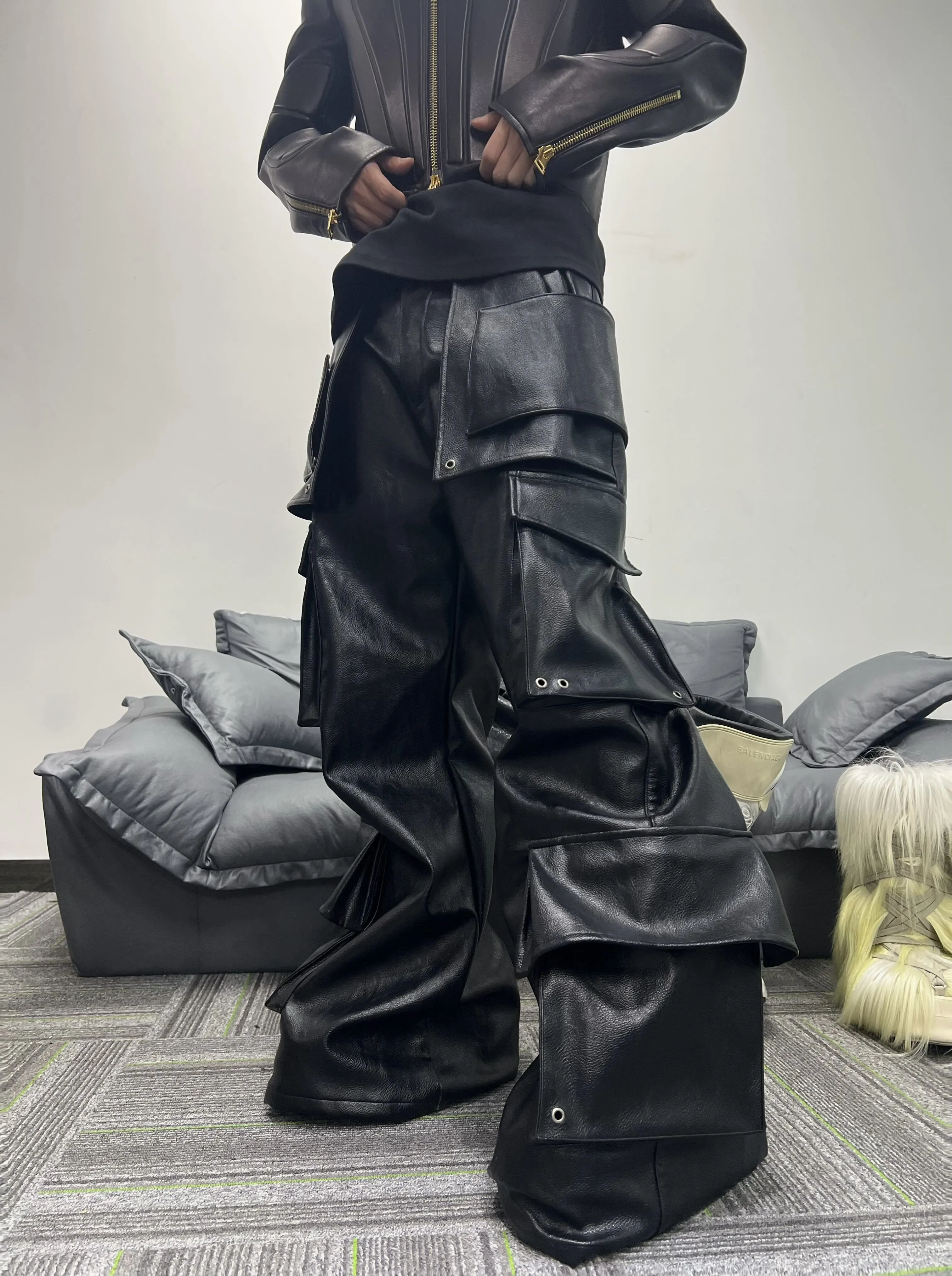 Structured Multi-Pocket Leather Cargos