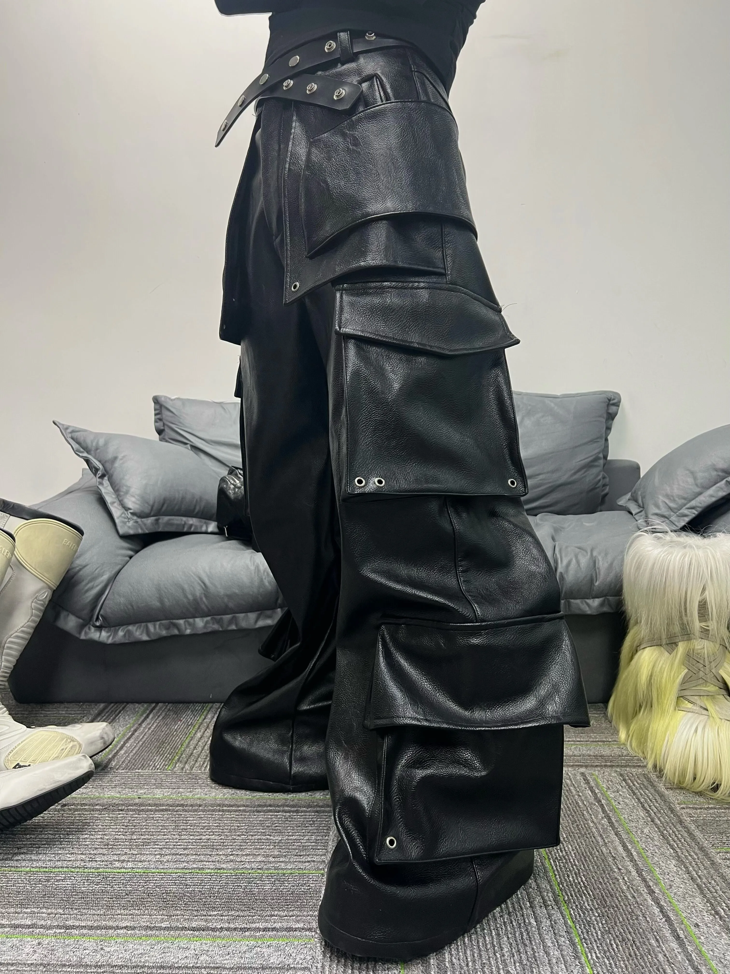 Structured Multi-Pocket Leather Cargos