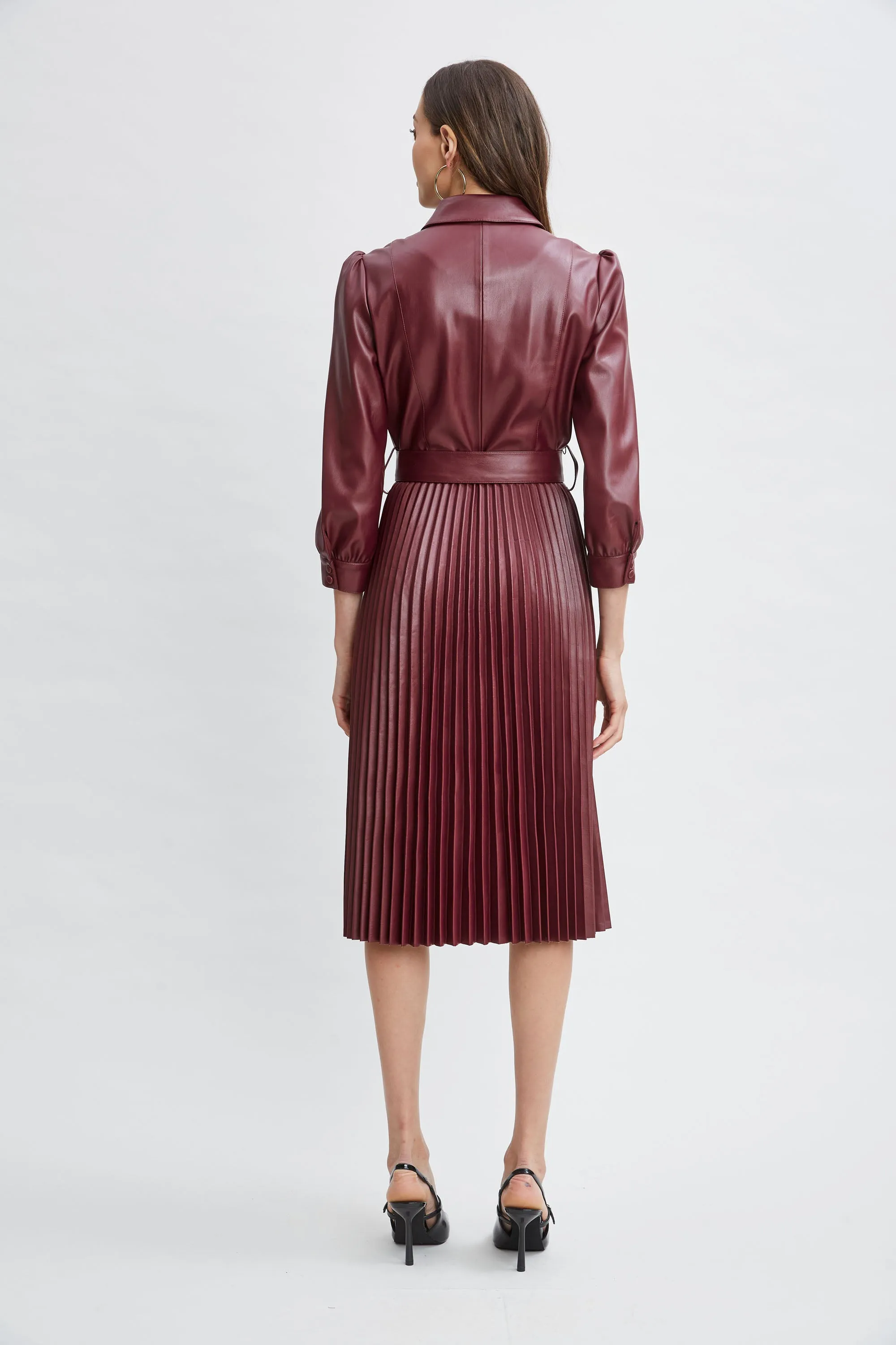 T-Tahari Vegan Leather Pleated Dress