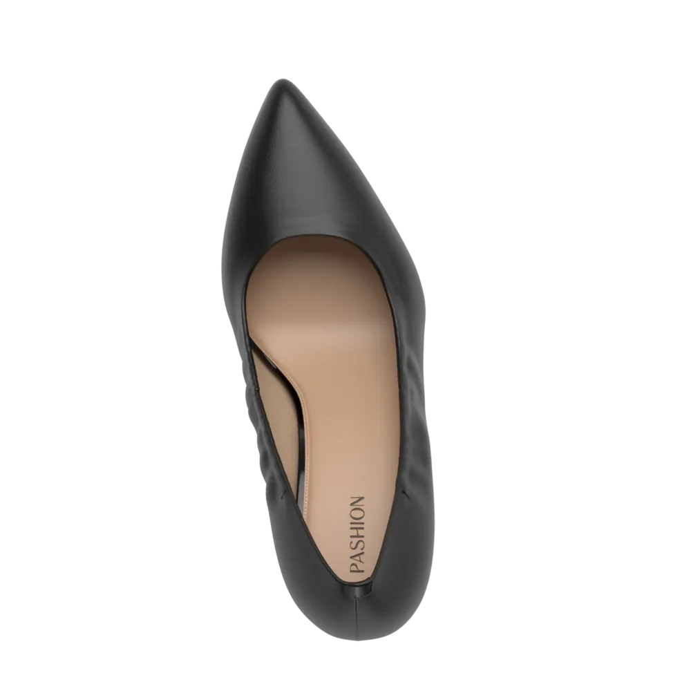 The Pump Wide Width - Coal Stretch Leather 3 Block