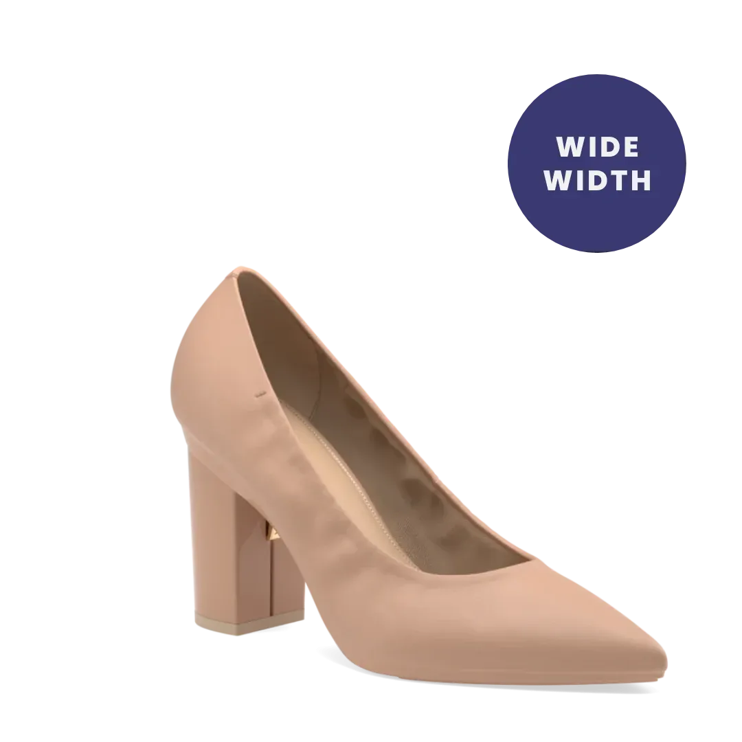 The Pump Wide Width - Latte Stretch Leather 4 Block