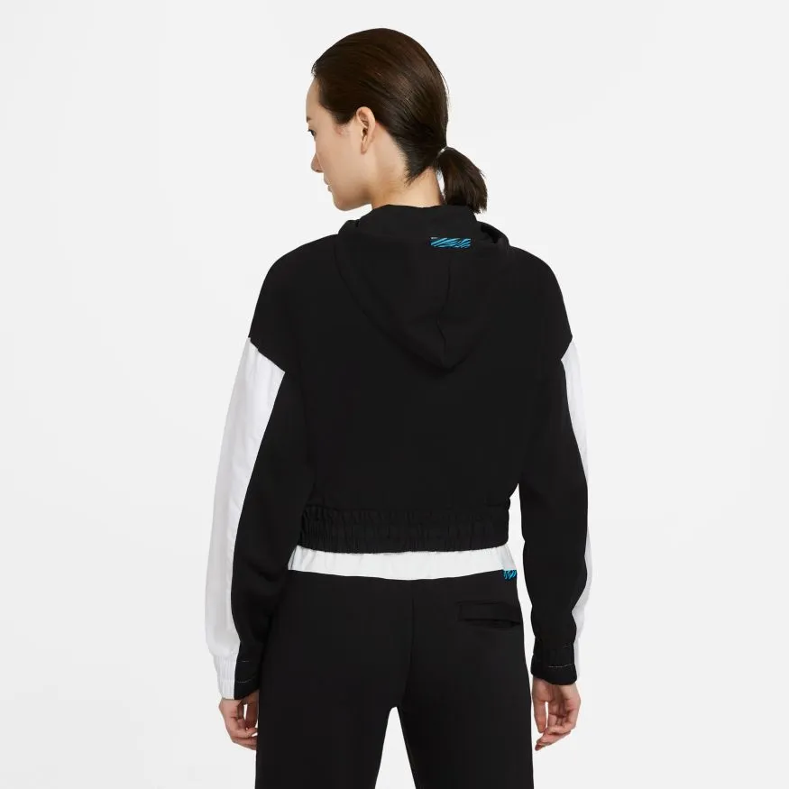 W NSW ICON CLASH HOODIE BLK/WHT/CHLORINE BLUE