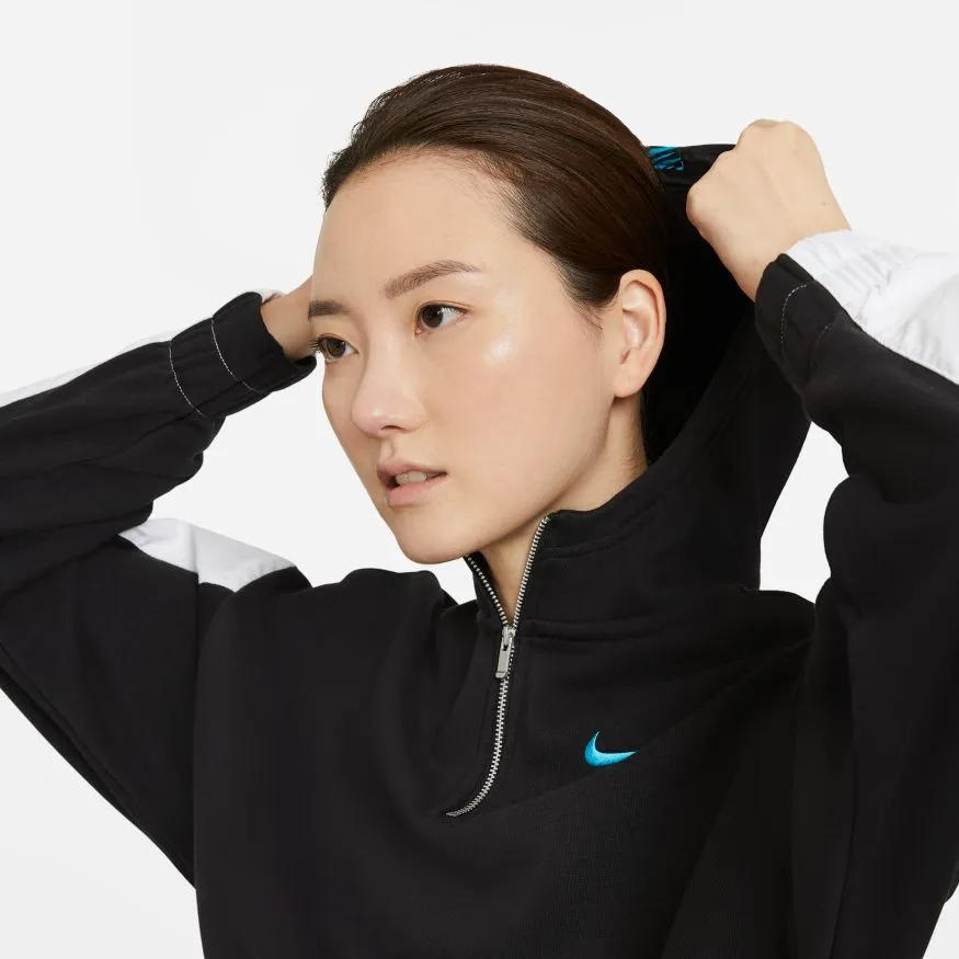 W NSW ICON CLASH HOODIE BLK/WHT/CHLORINE BLUE