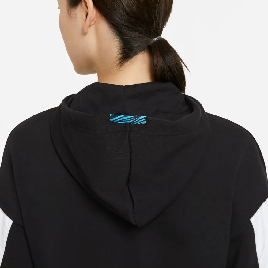 W NSW ICON CLASH HOODIE BLK/WHT/CHLORINE BLUE