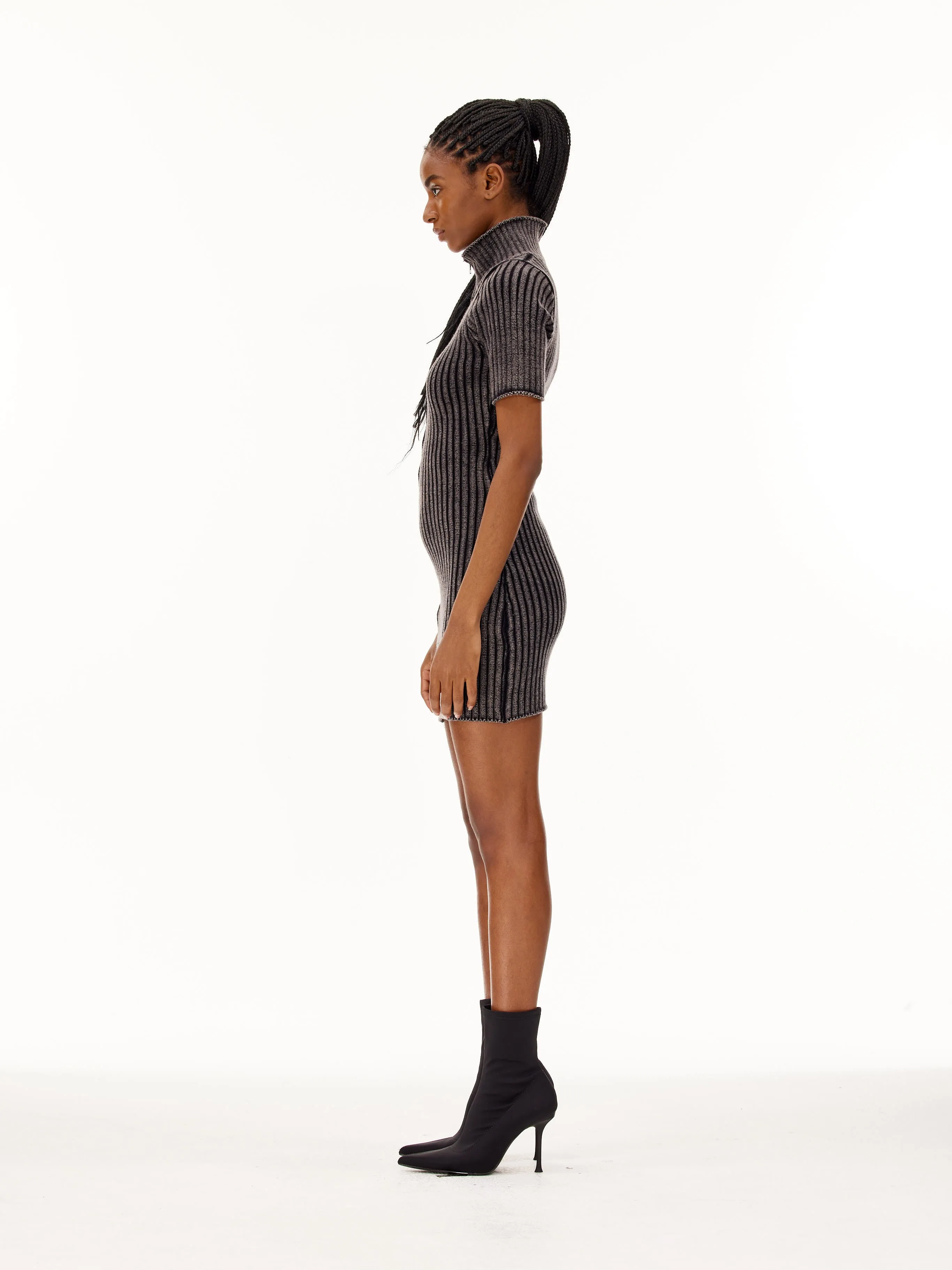 Washed Five-Quarter Sleeve Knit Wrap Dress