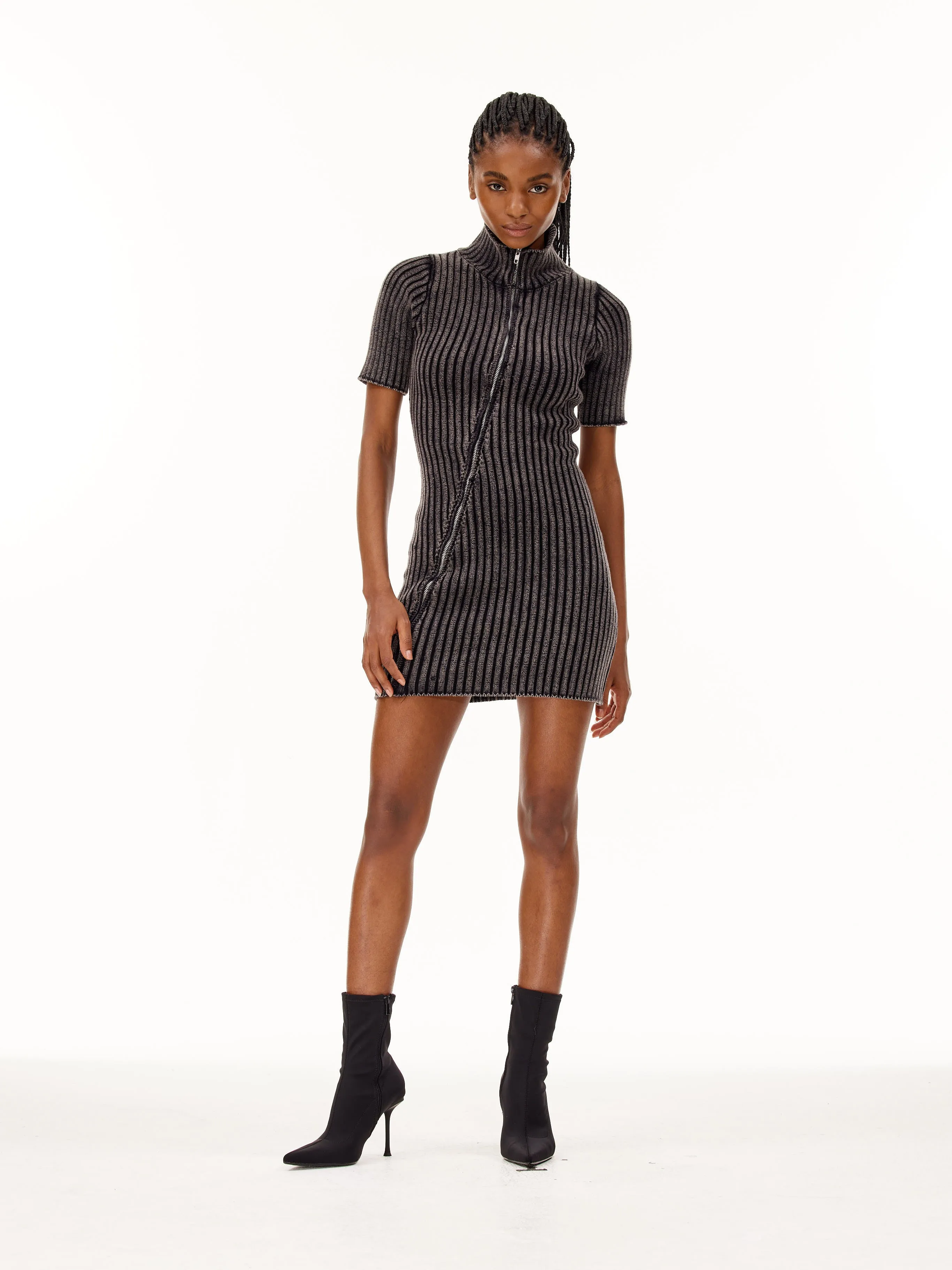 Washed Five-Quarter Sleeve Knit Wrap Dress