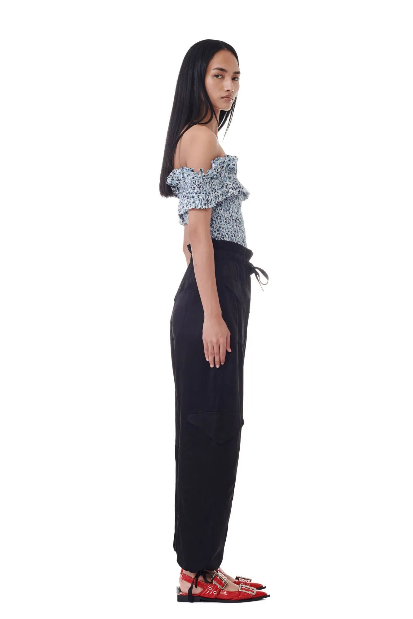 Washed Satin Pants - Black