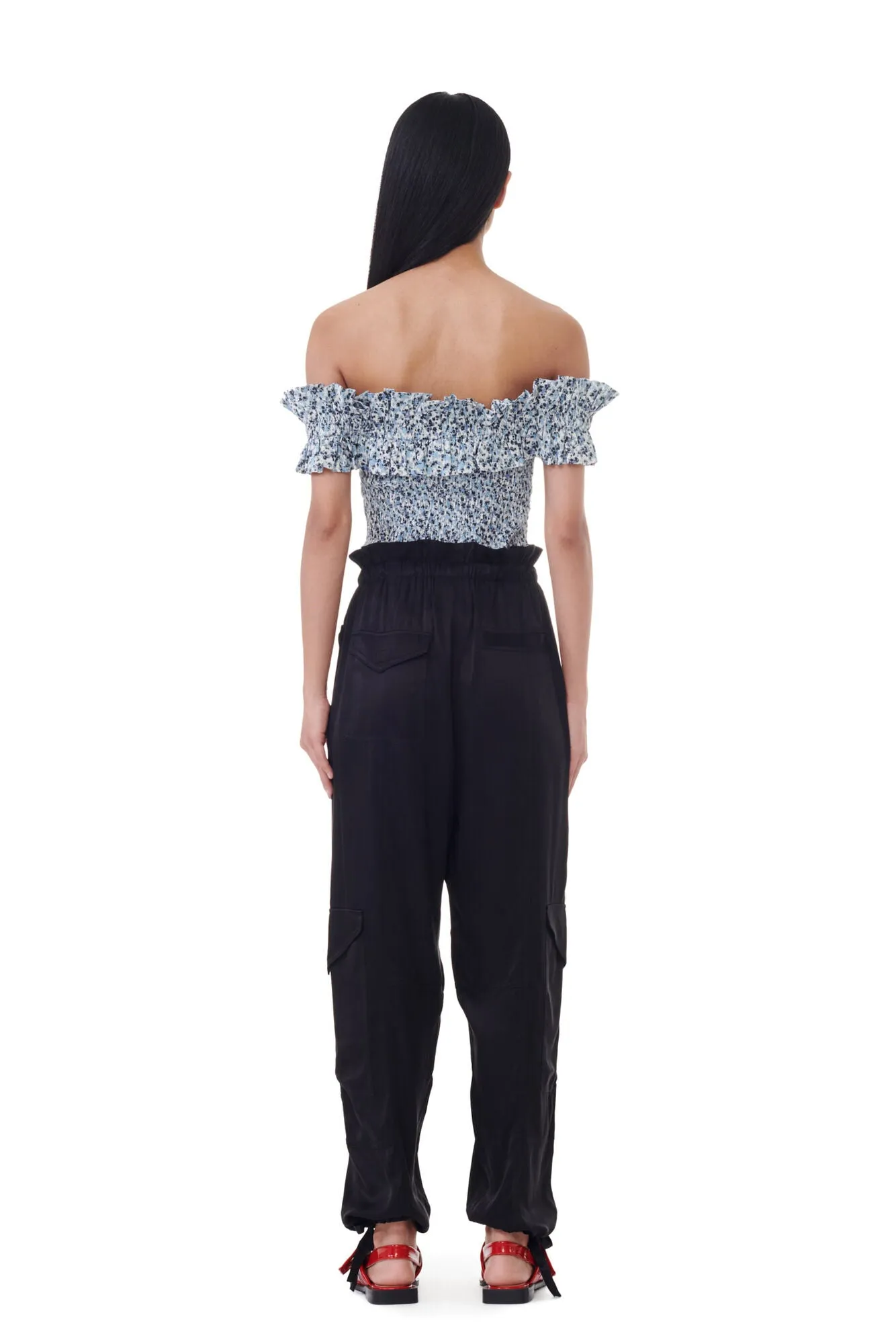 Washed Satin Pants - Black
