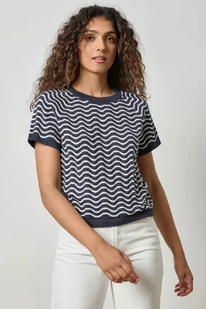 Wave Stitch Sweater Navy Wave