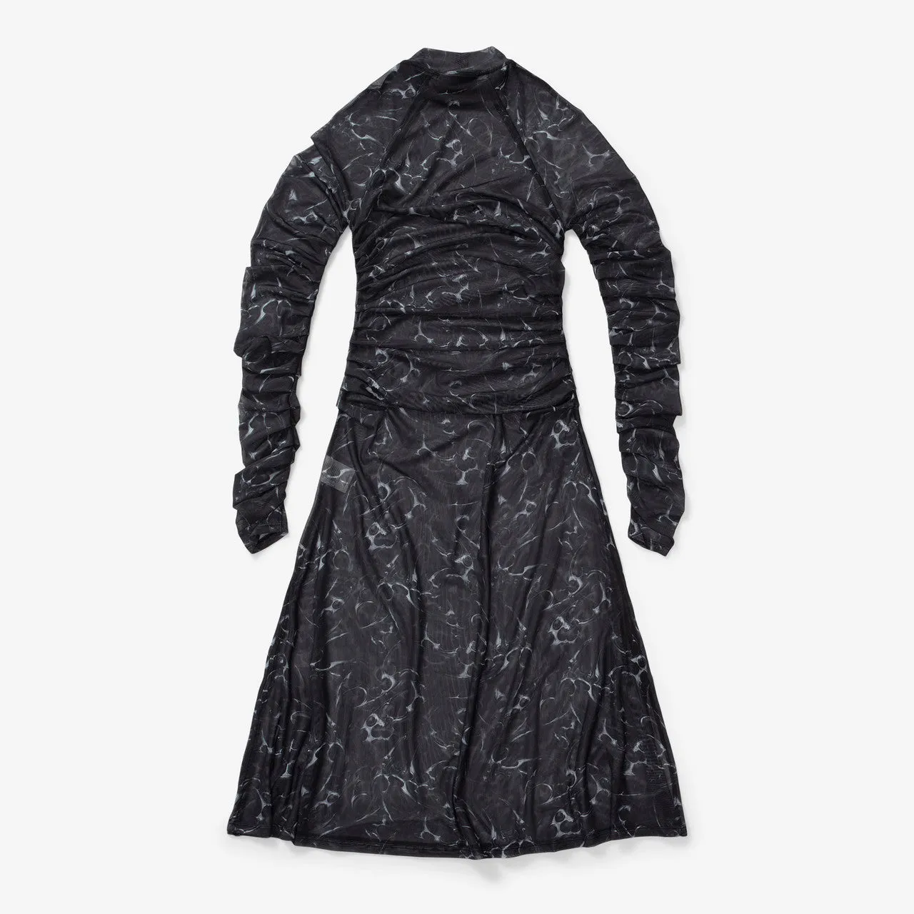 Wmns Printed Mesh Pleated Long Dress