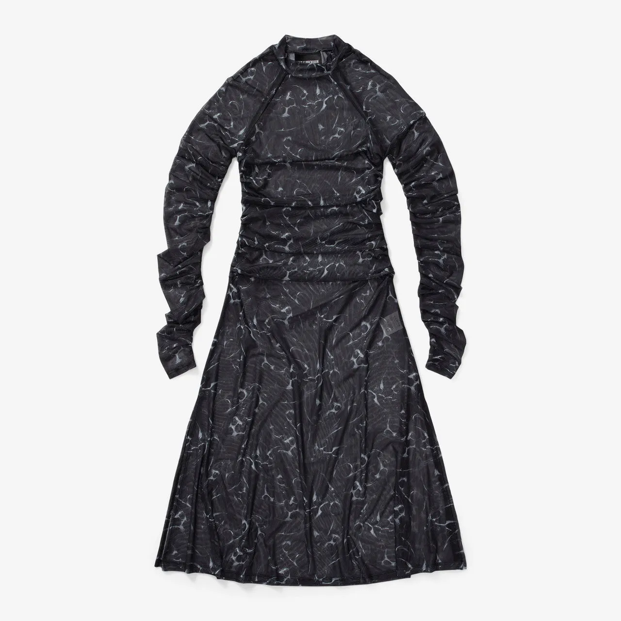 Wmns Printed Mesh Pleated Long Dress