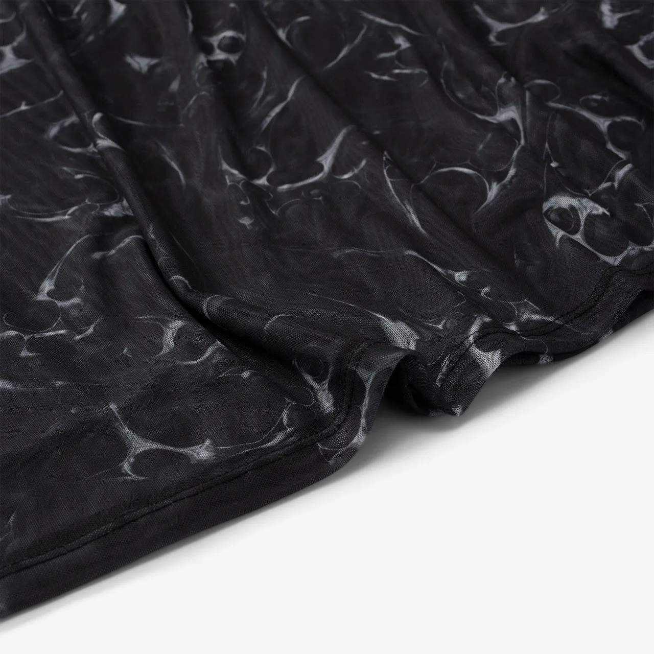 Wmns Printed Mesh Pleated Long Dress