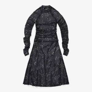 Wmns Printed Mesh Pleated Long Dress