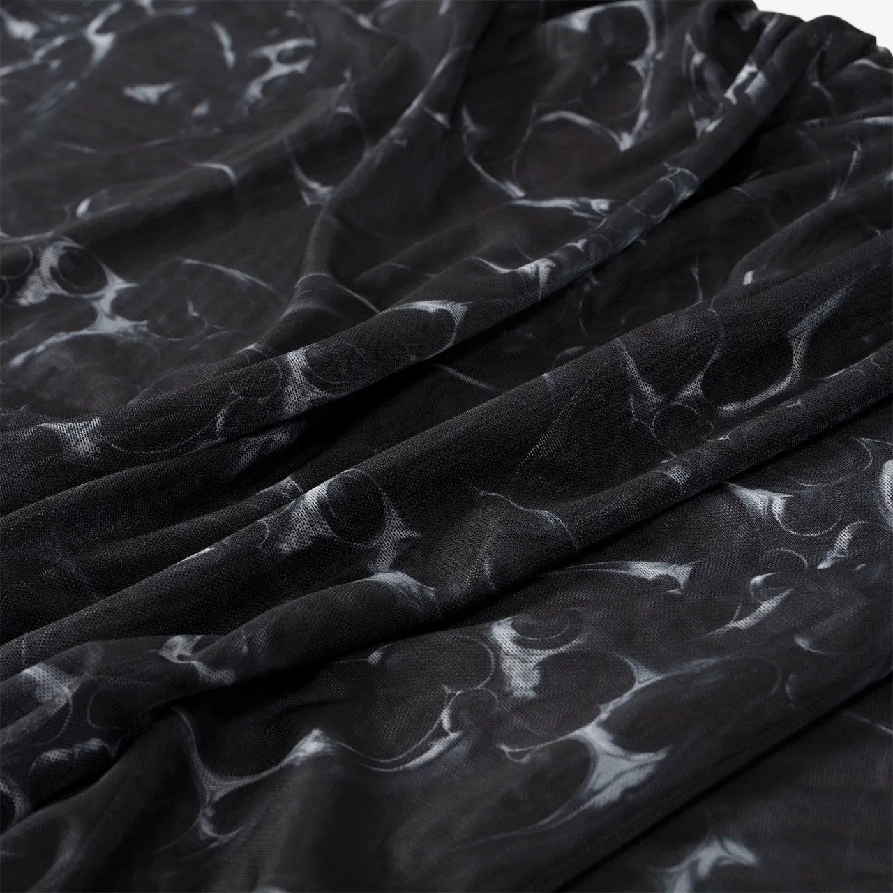 Wmns Printed Mesh Pleated Long Dress