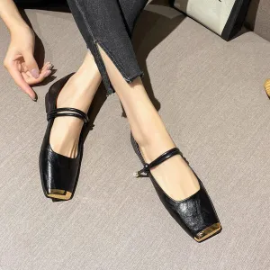 Women Square Toe Low Heel On-Strap Mary Jane shoes